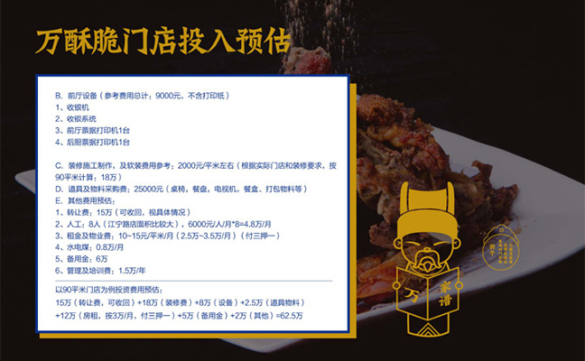 萬酥脆門店投入預(yù)估2